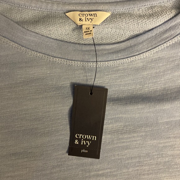 NWT Crown & Ivy Soft Blue Eyelet Lace Detail Long Sleeved Sweater‎ Size 3X - Picture 3 of 9